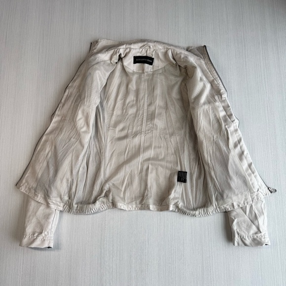 VINTAGE Ellus Perforated Moto Jacket S Off White Crinkled Vegan Suede Casual Y2K - Picture 7 of 15